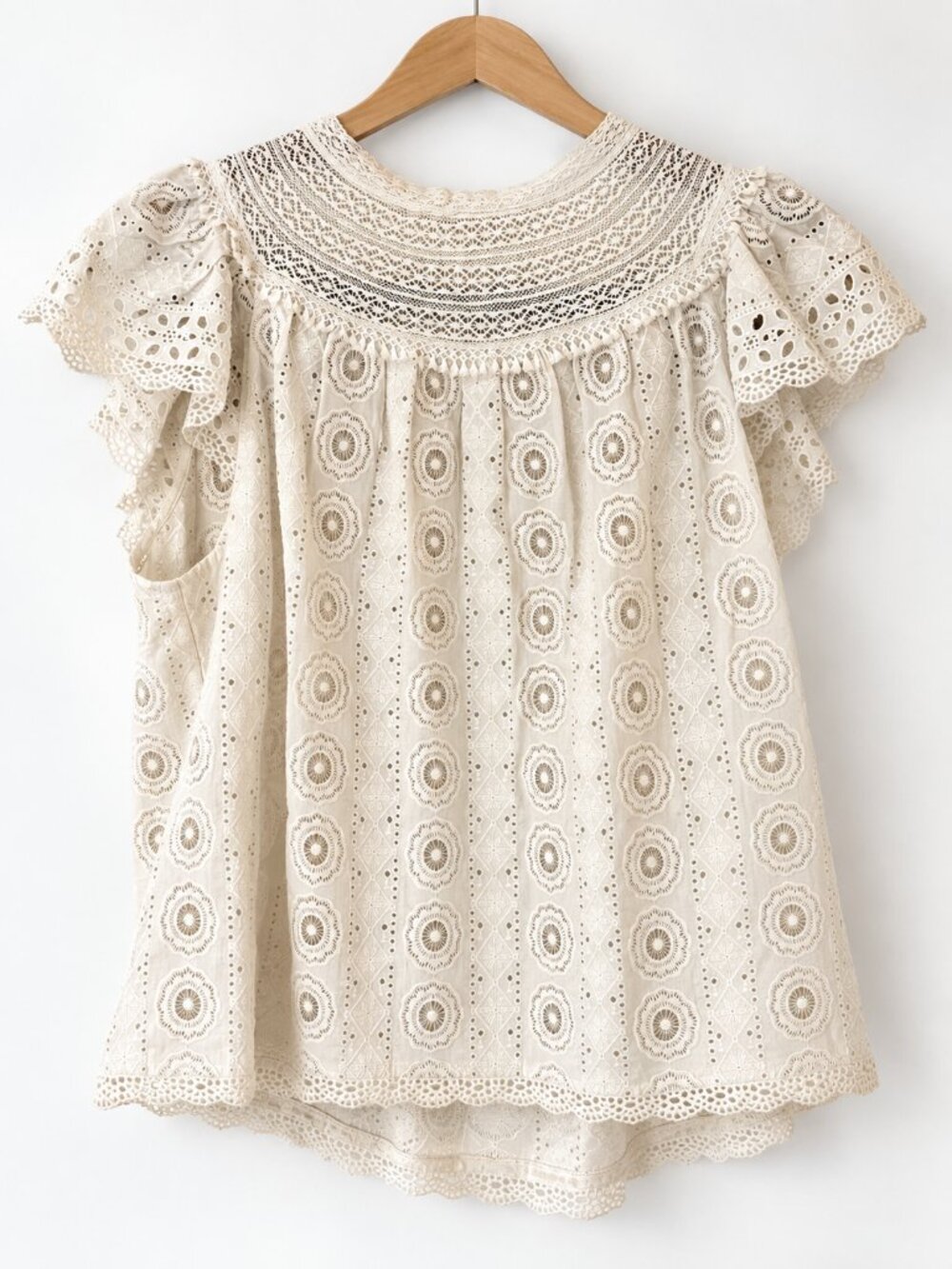 Ulla Johnson Ivory Eyelet Lace Ruffle Sleeve Boho Blouse Size 6